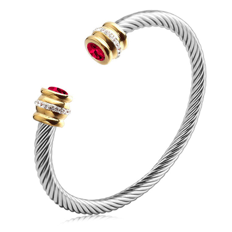 Personalized Birthstone Ends Twist Cuff Bracelets