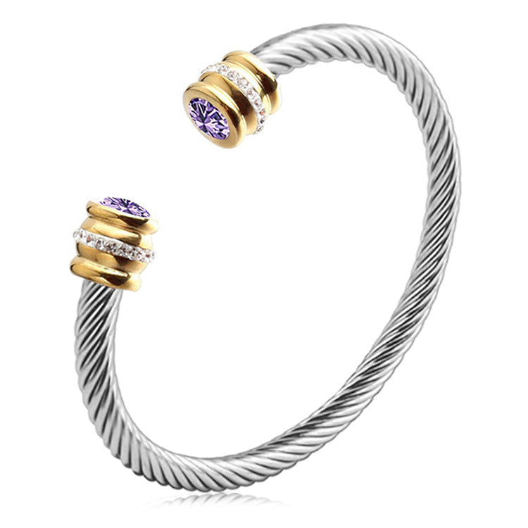 Personalized Birthstone Ends Twist Cuff Bracelets