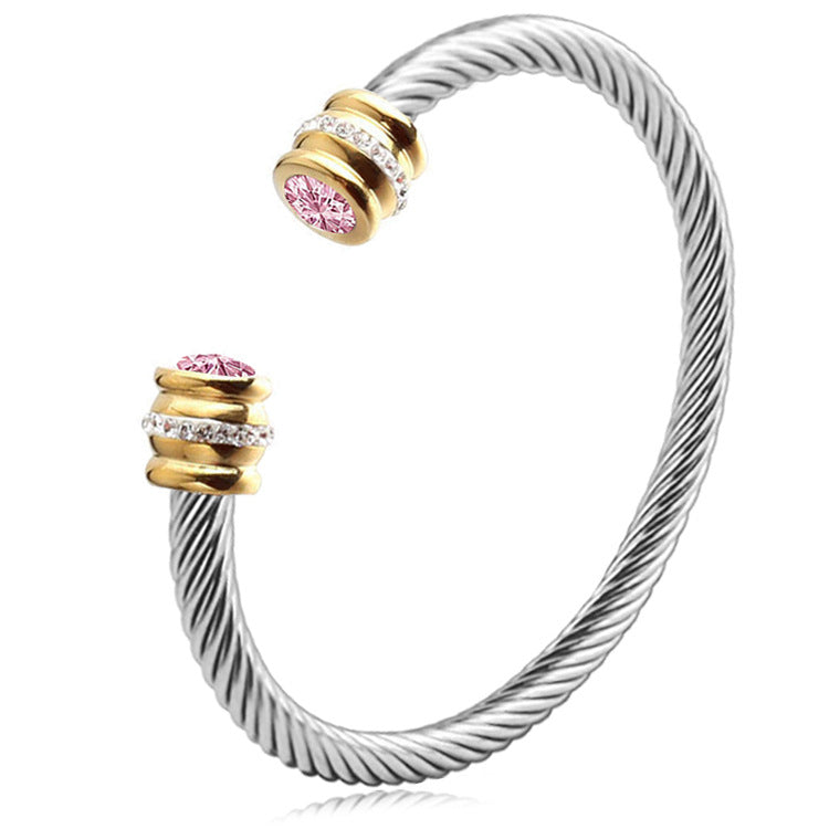 Personalized Birthstone Ends Twist Cuff Bracelets