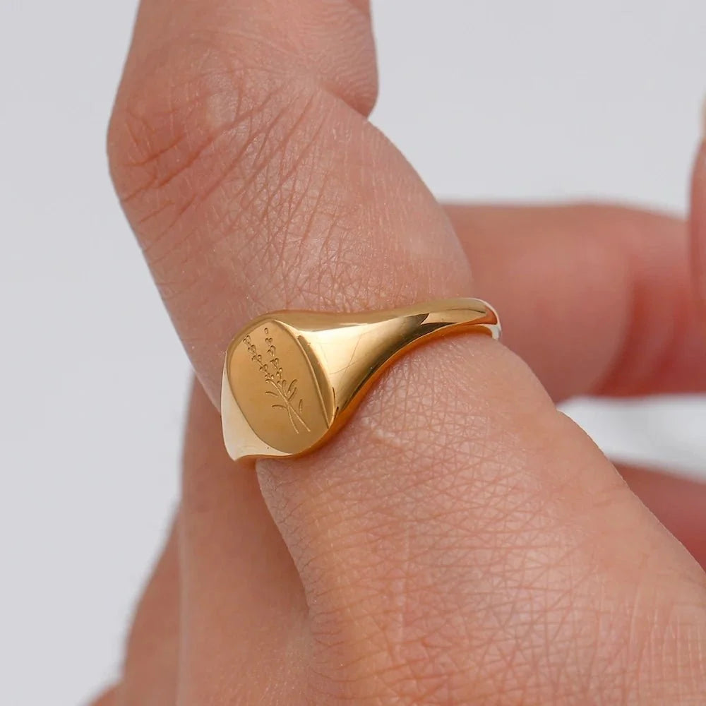 18k Dainty Floral Signet Rings