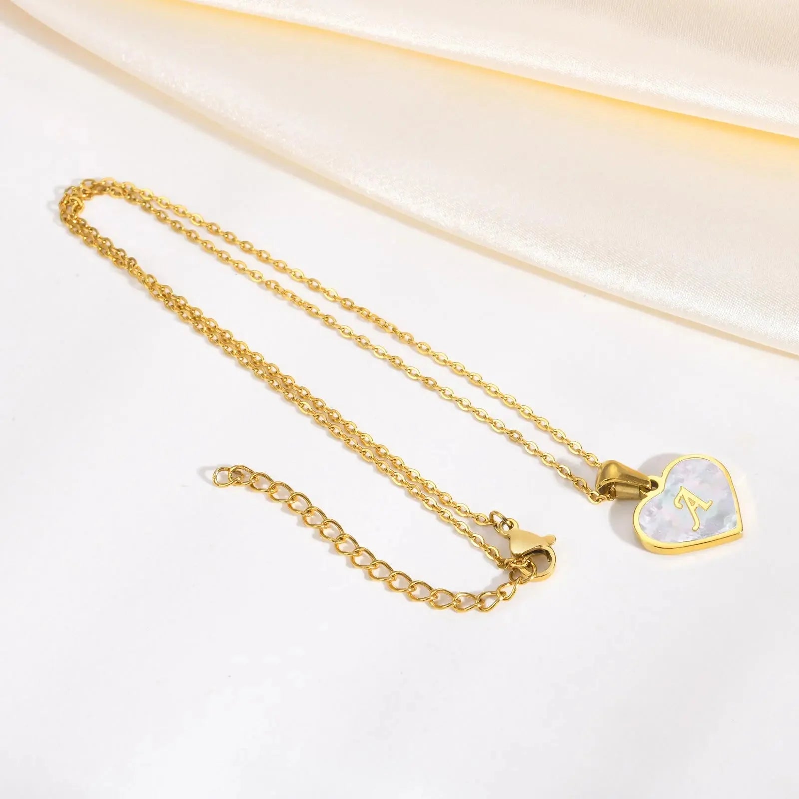 18k Pearl Heart Initial Letter Necklace