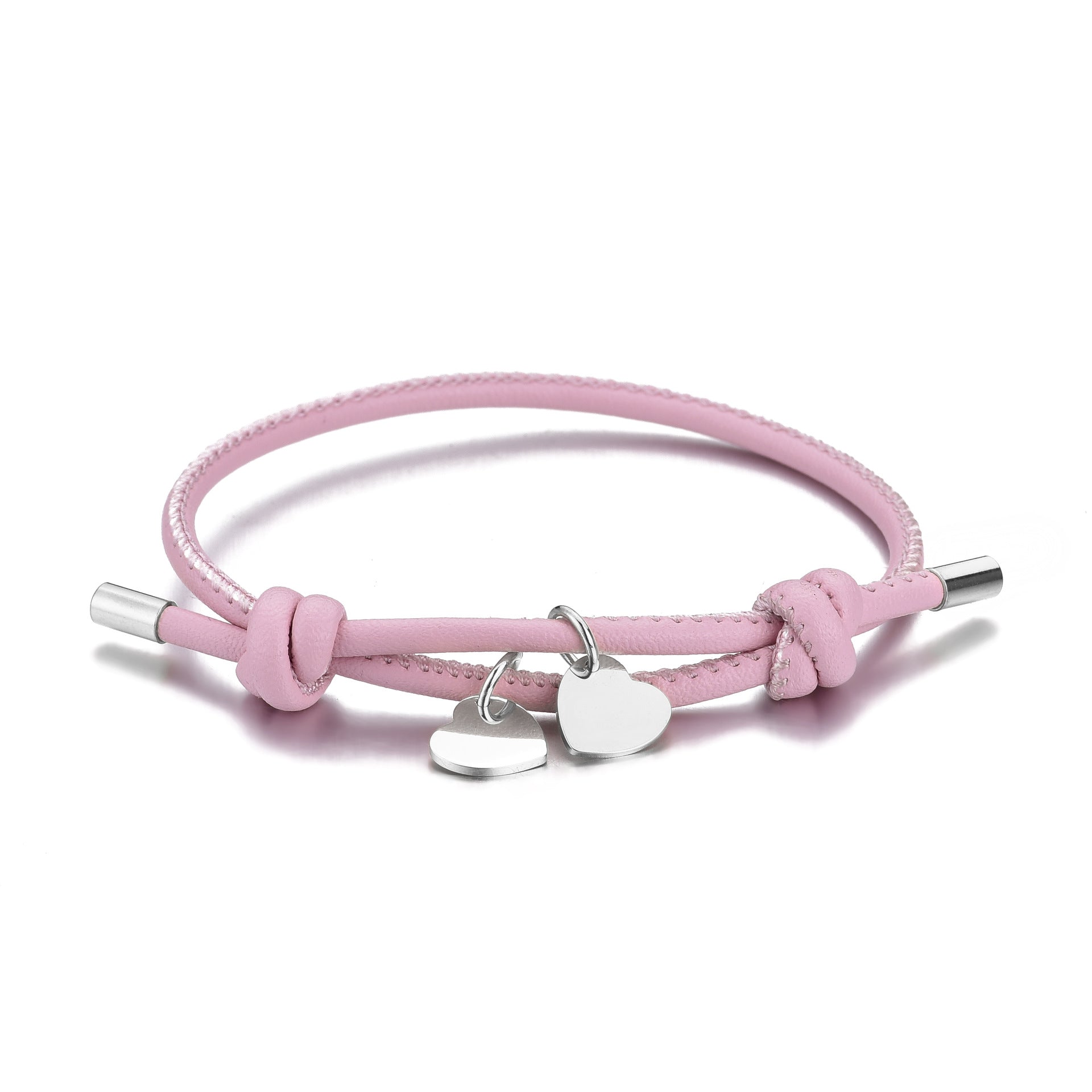 18k Personalized Leather Heart Charm Bracelet