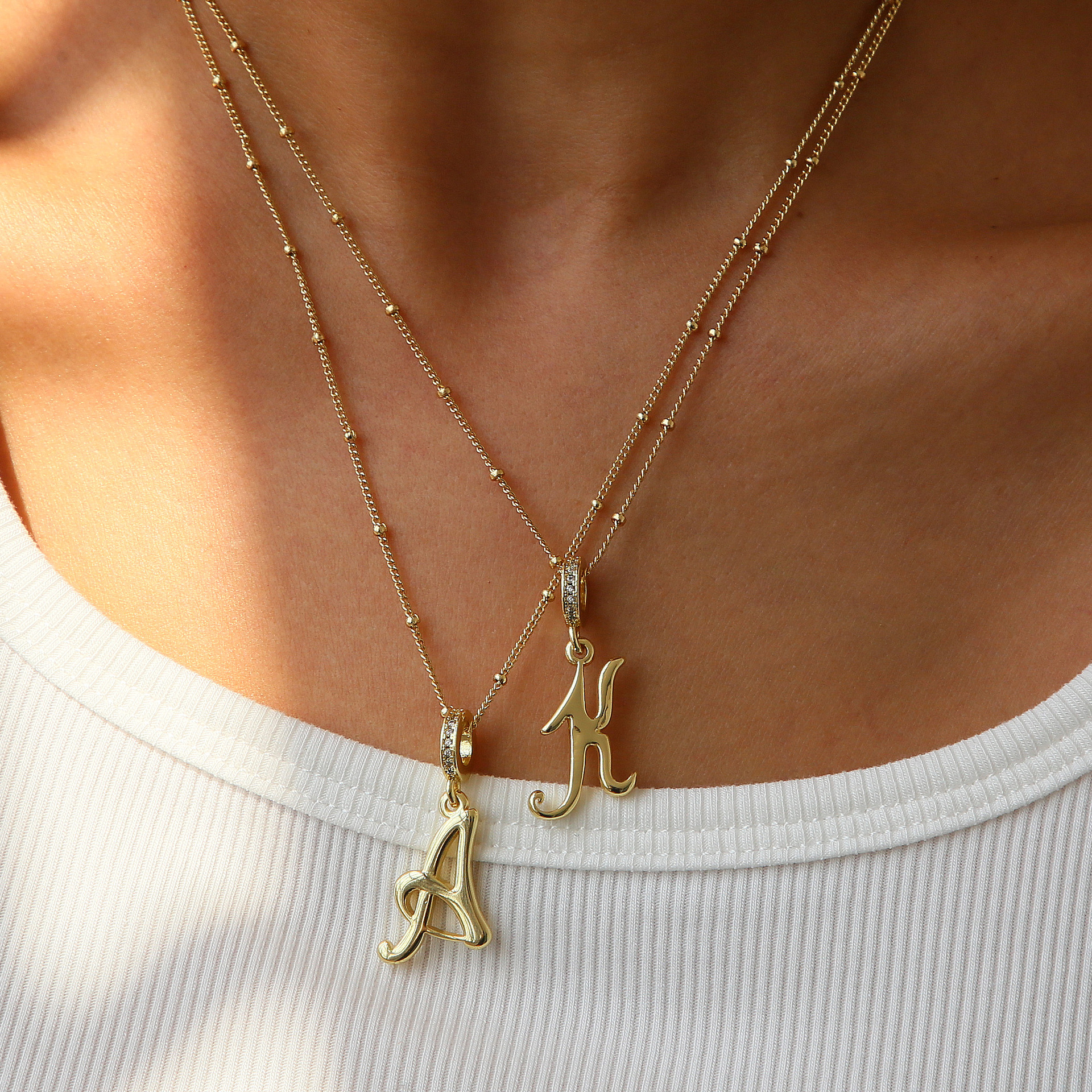 Elegant Cursive Font Satellite Chain Initial Necklace