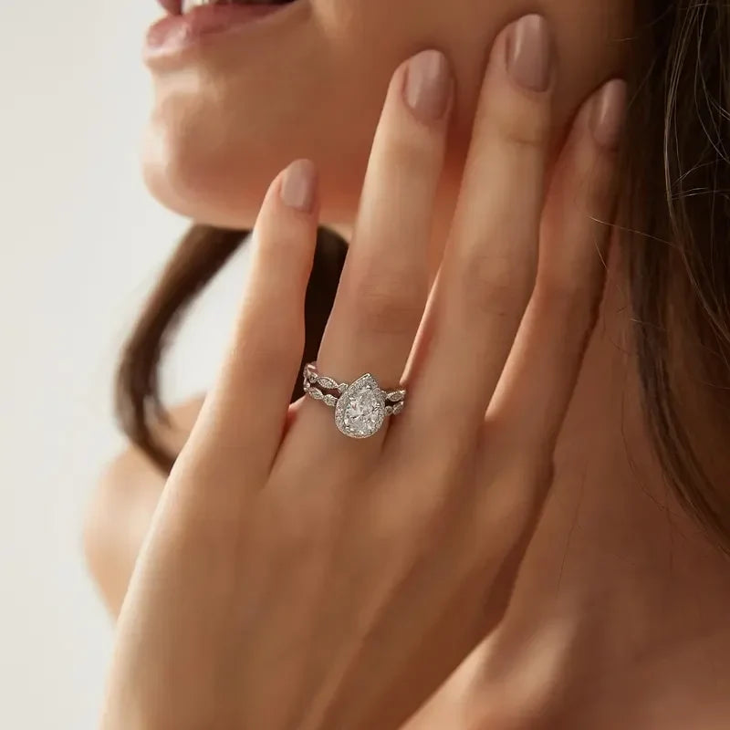 2pc Pear Cut Ring Set
