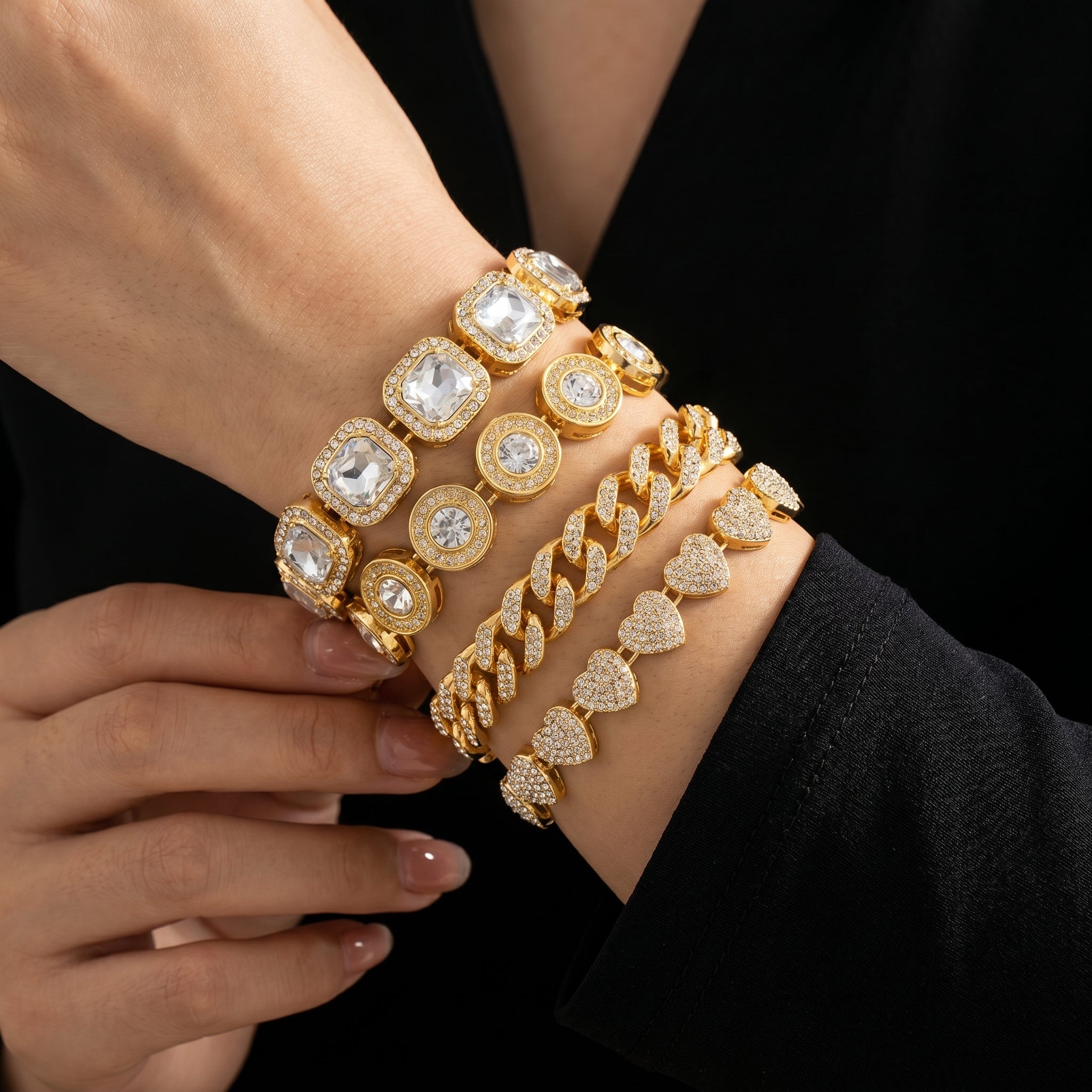 4pc Chunky Diamond Bracelet Stack