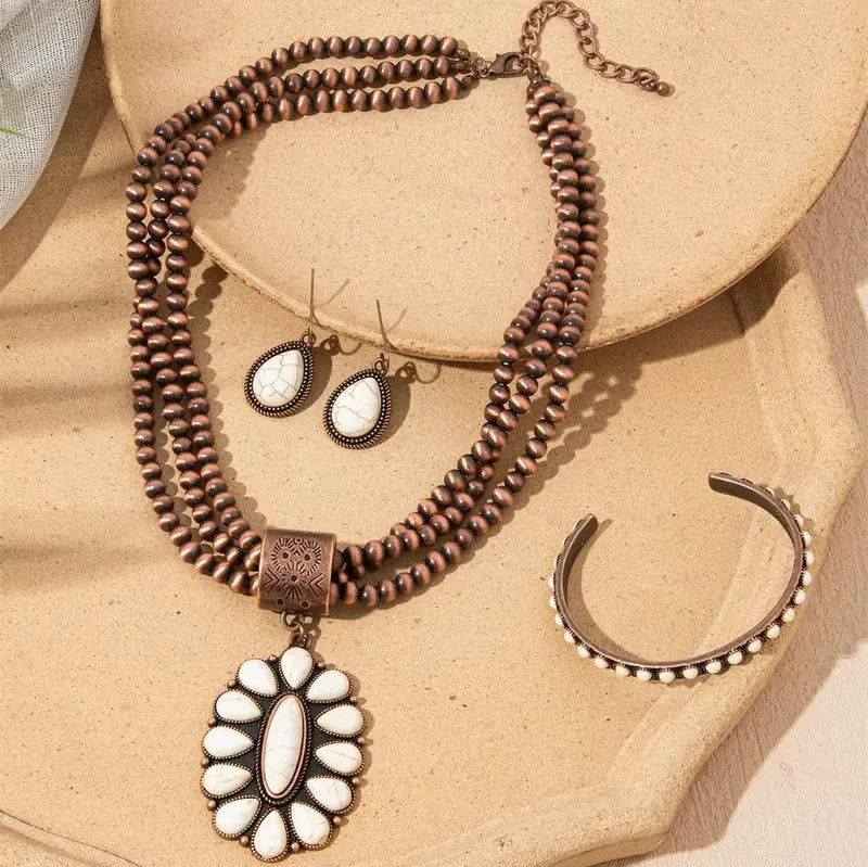 3pc Boho Beaded Necklace, Bracelet, Earring Set