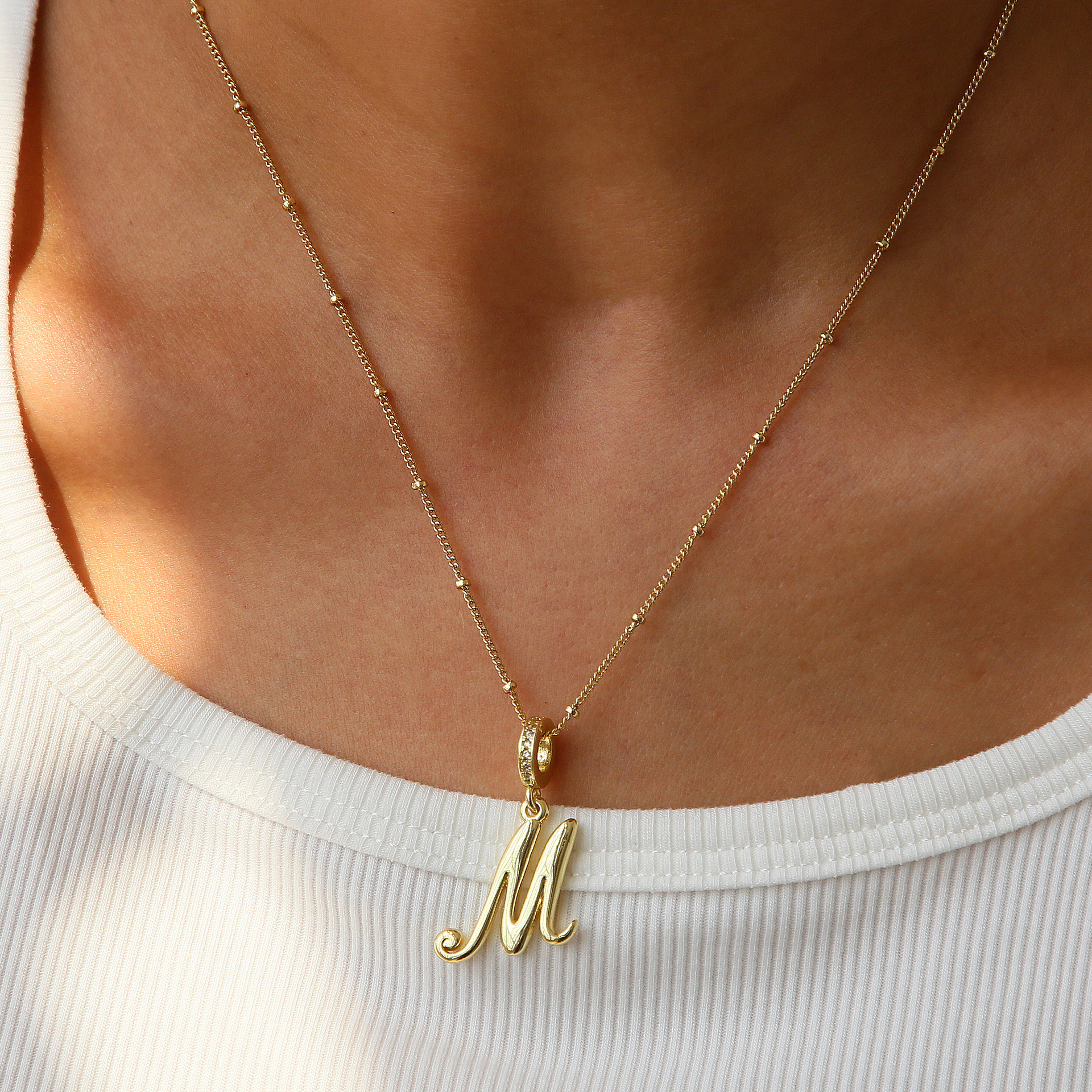 Elegant Cursive Font Satellite Chain Initial Necklace