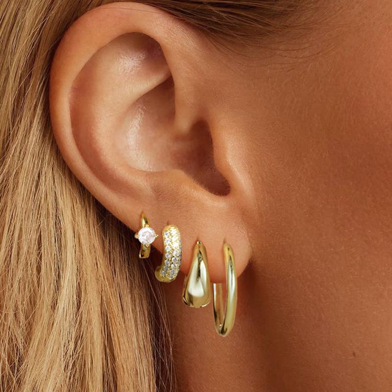 14k 8pc Elegant Huggie Hoop Earrings Set