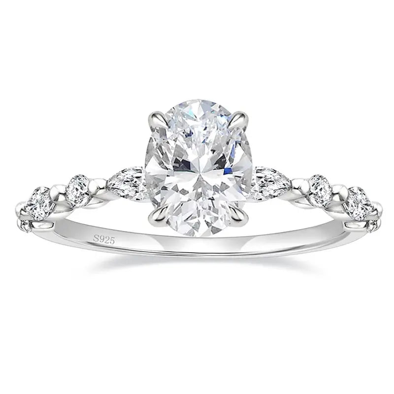 S925 3CT Elegant Oval Set Moissanite Accented Band Ring