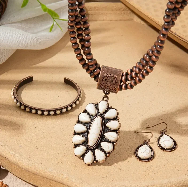 3pc Boho Beaded Necklace, Bracelet, Earring Set