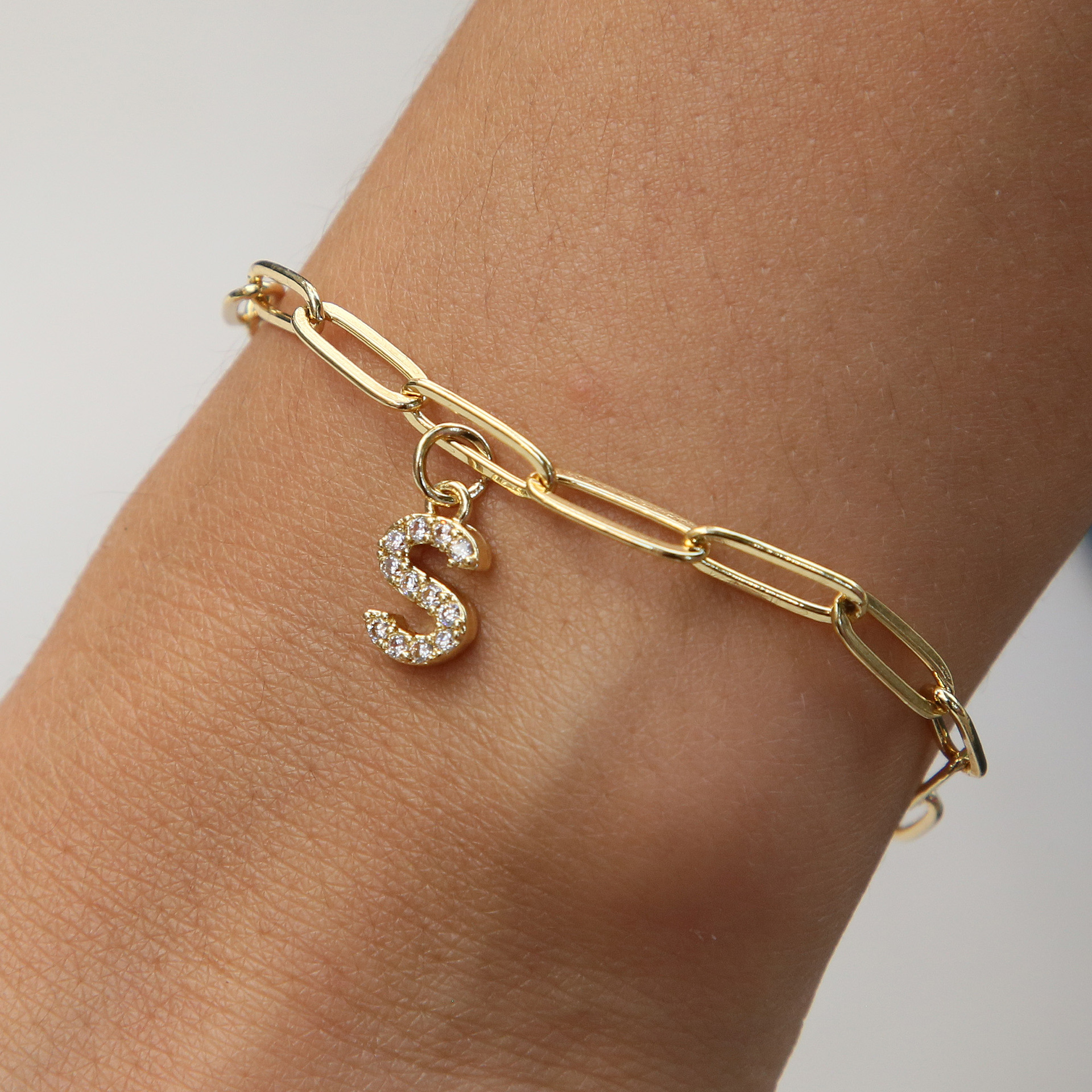Dainty Paperclip Letter Initial Bracelet