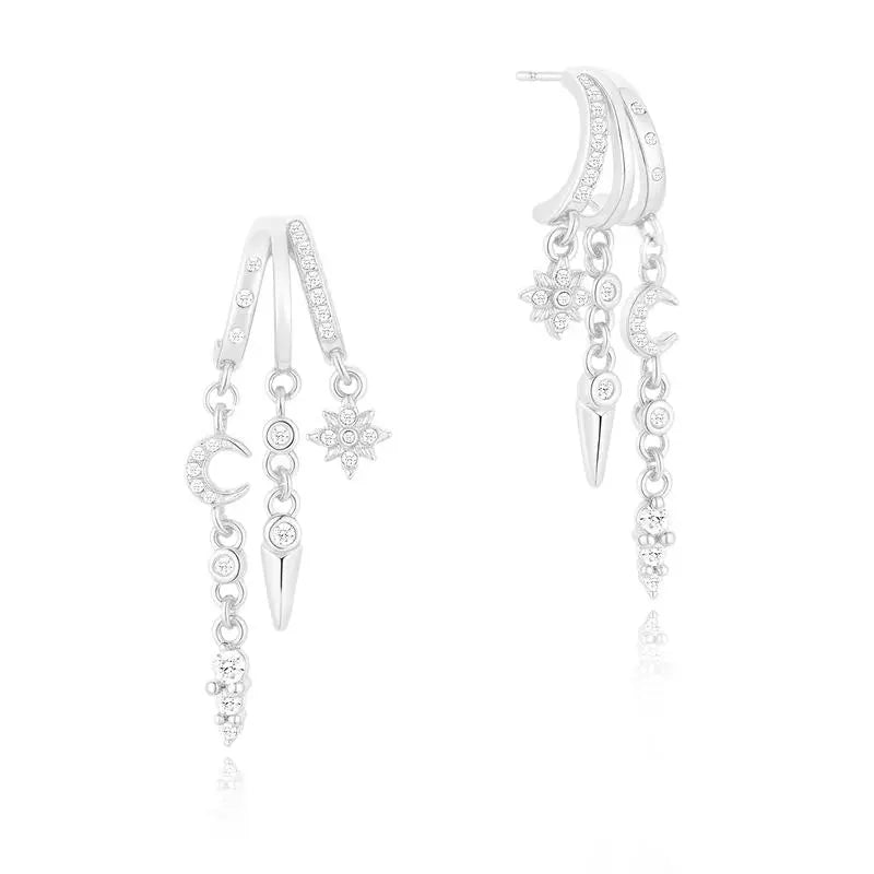 14k Triple Huggie Dangle Earrings Pair