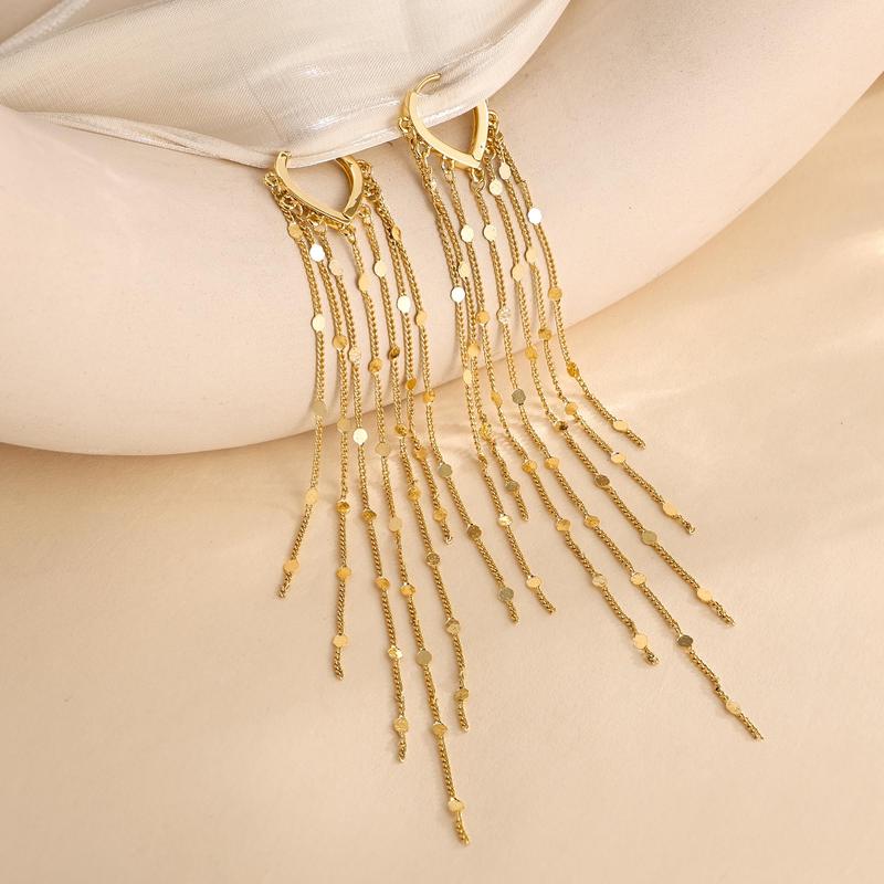 14k Tassel Chain Hoop Earrings