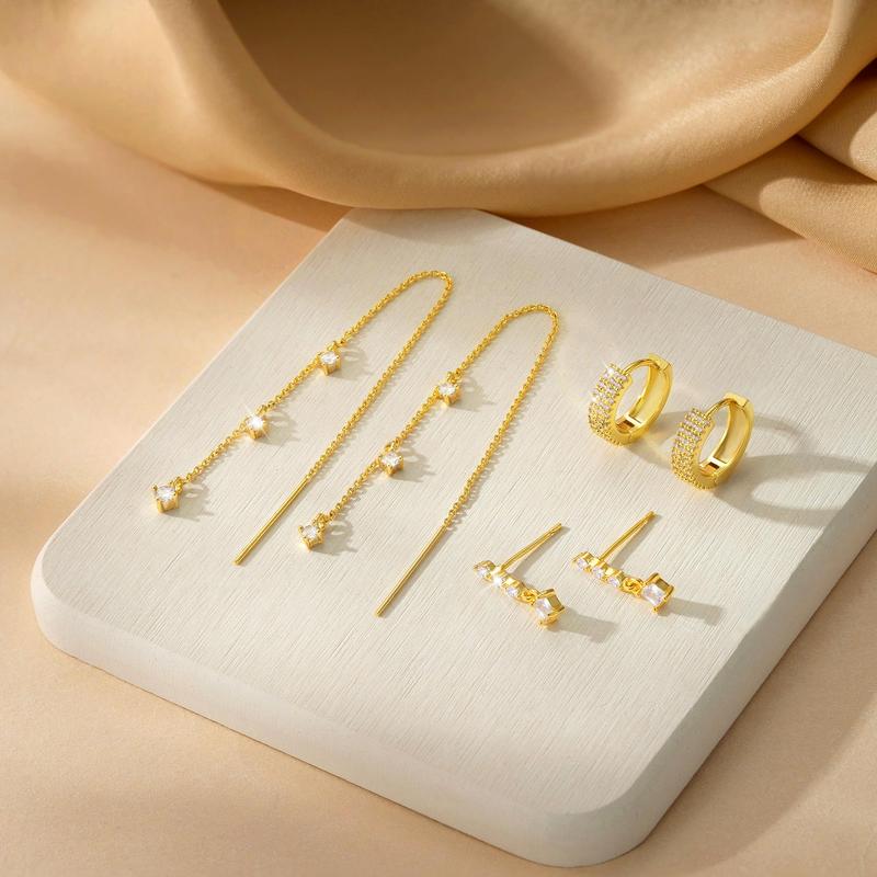 3pc Dainty Diamond Accented Earrings Stack