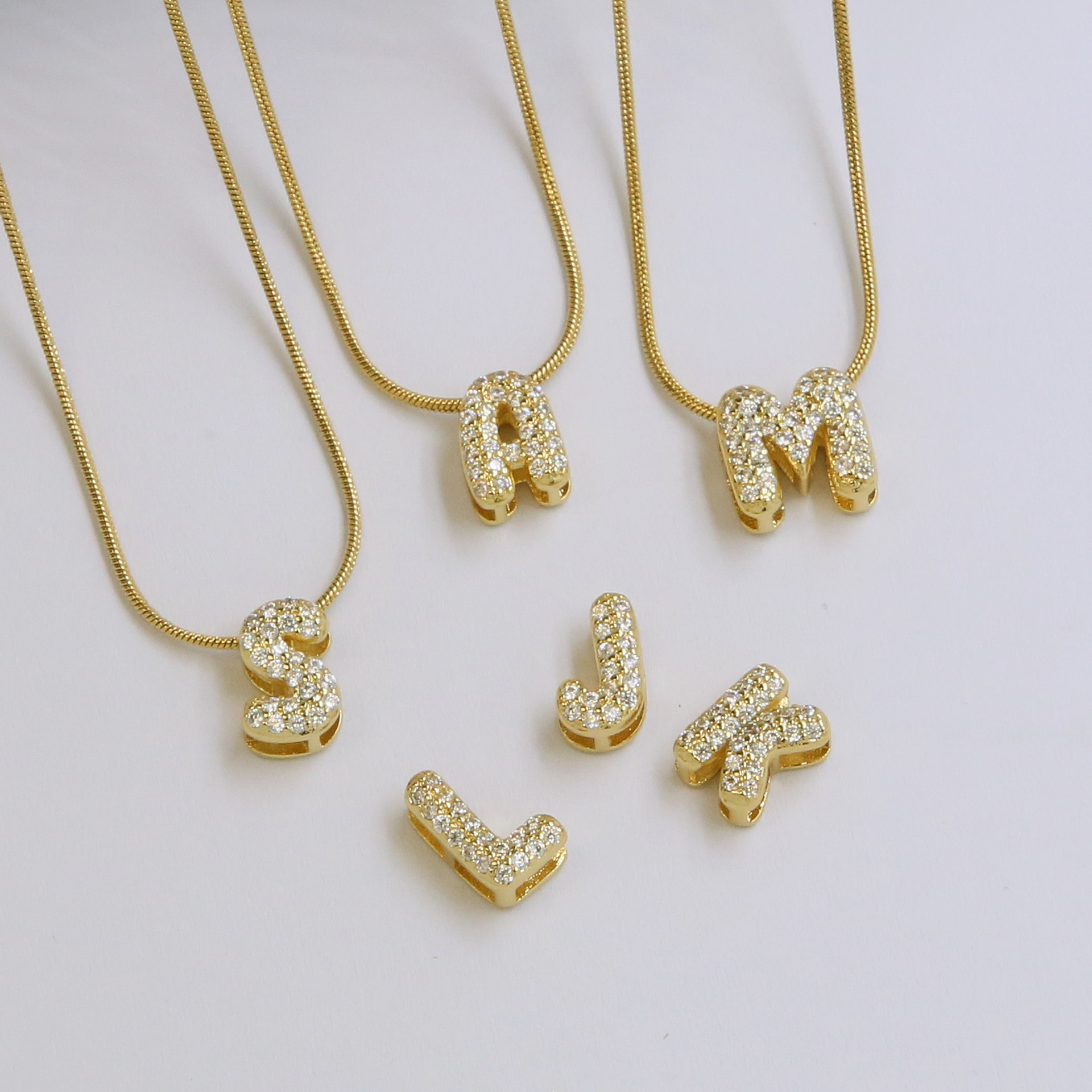 Diamond Bubble Letter Initial Necklace