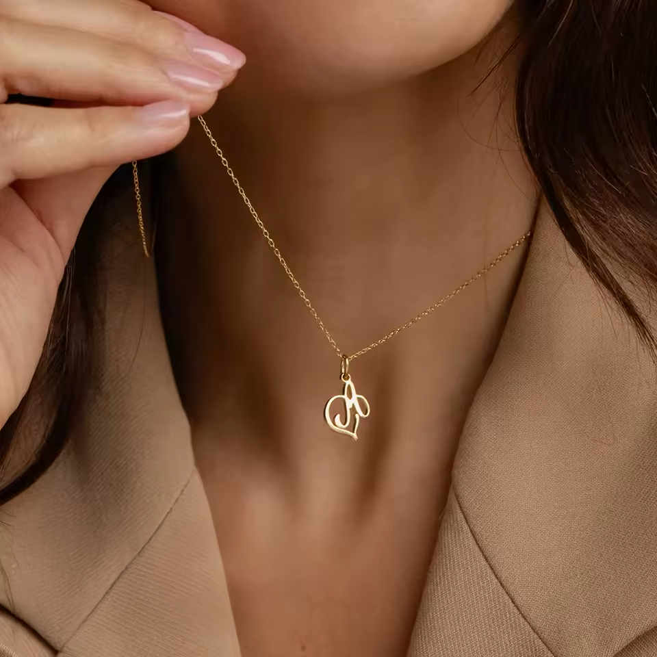 Dainty Heart Letter Initial Necklace