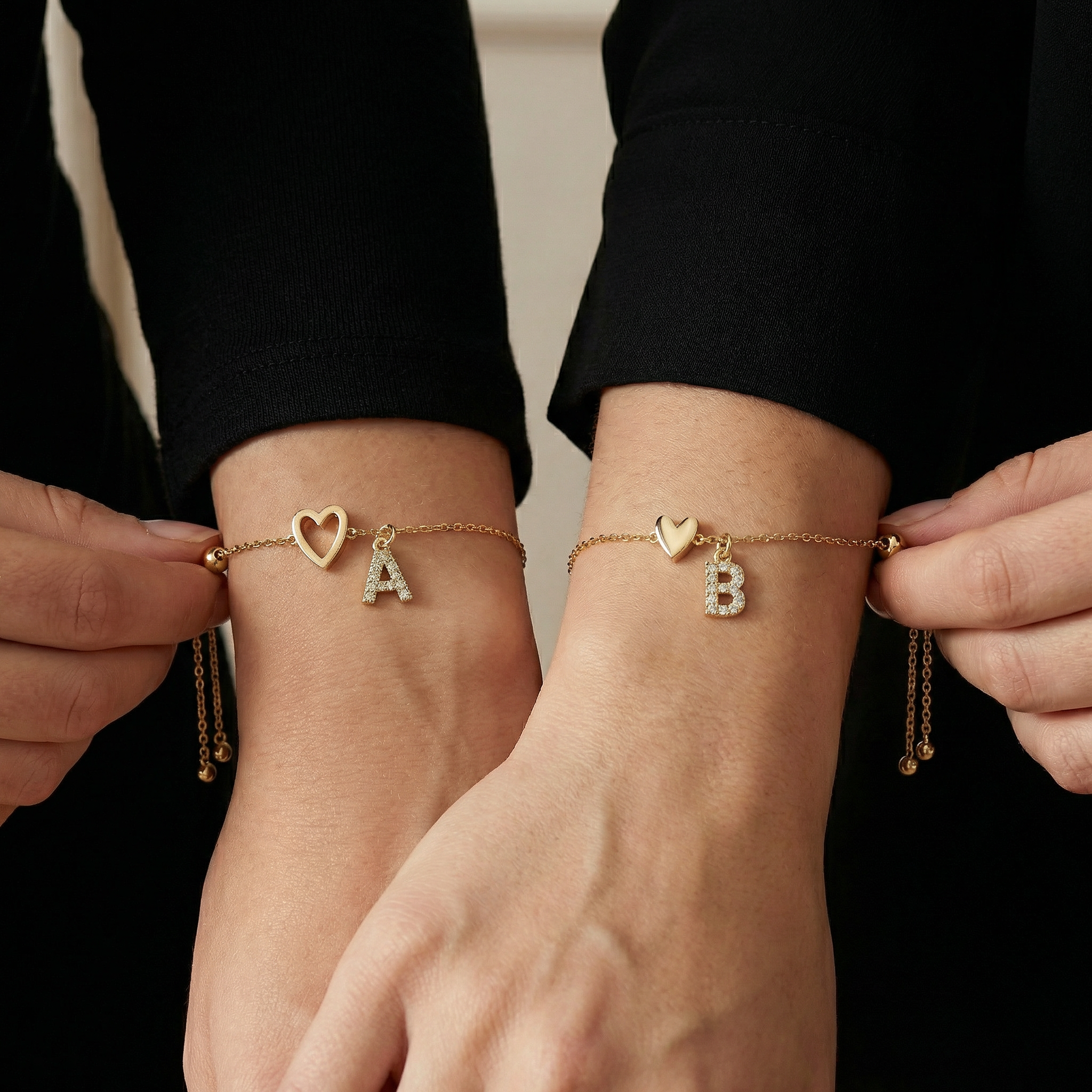 18k Linked Hearts Bond Initial Bracelets