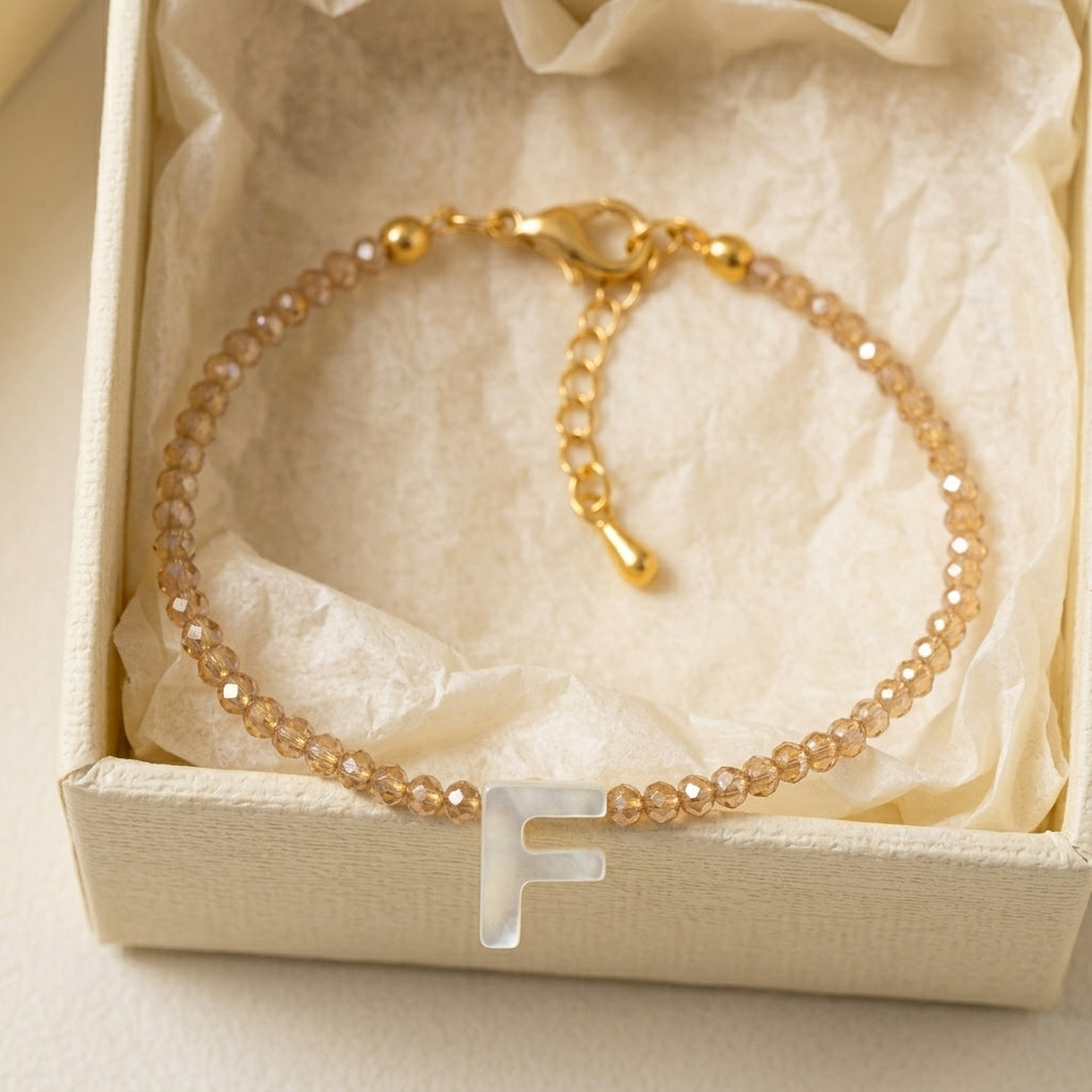 Dainty Stone Beaded Initial Bracelet