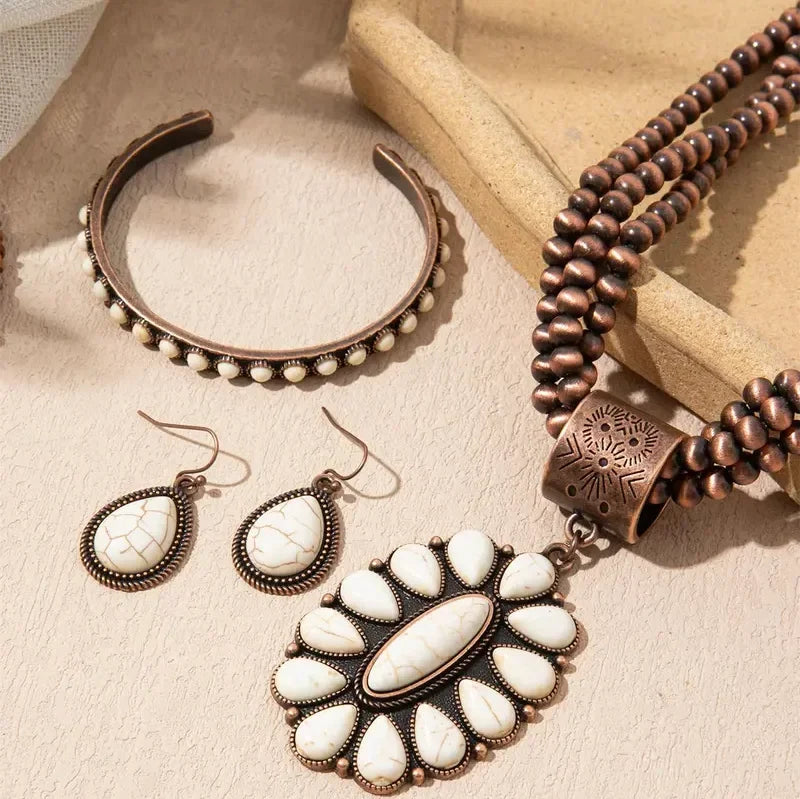 3pc Boho Beaded Necklace, Bracelet, Earring Set