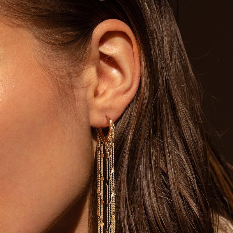 14k Tassel Chain Hoop Earrings