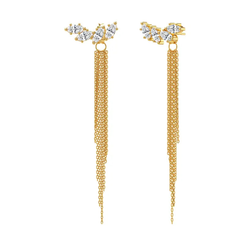 14k Tassel Chain Hoop Earrings