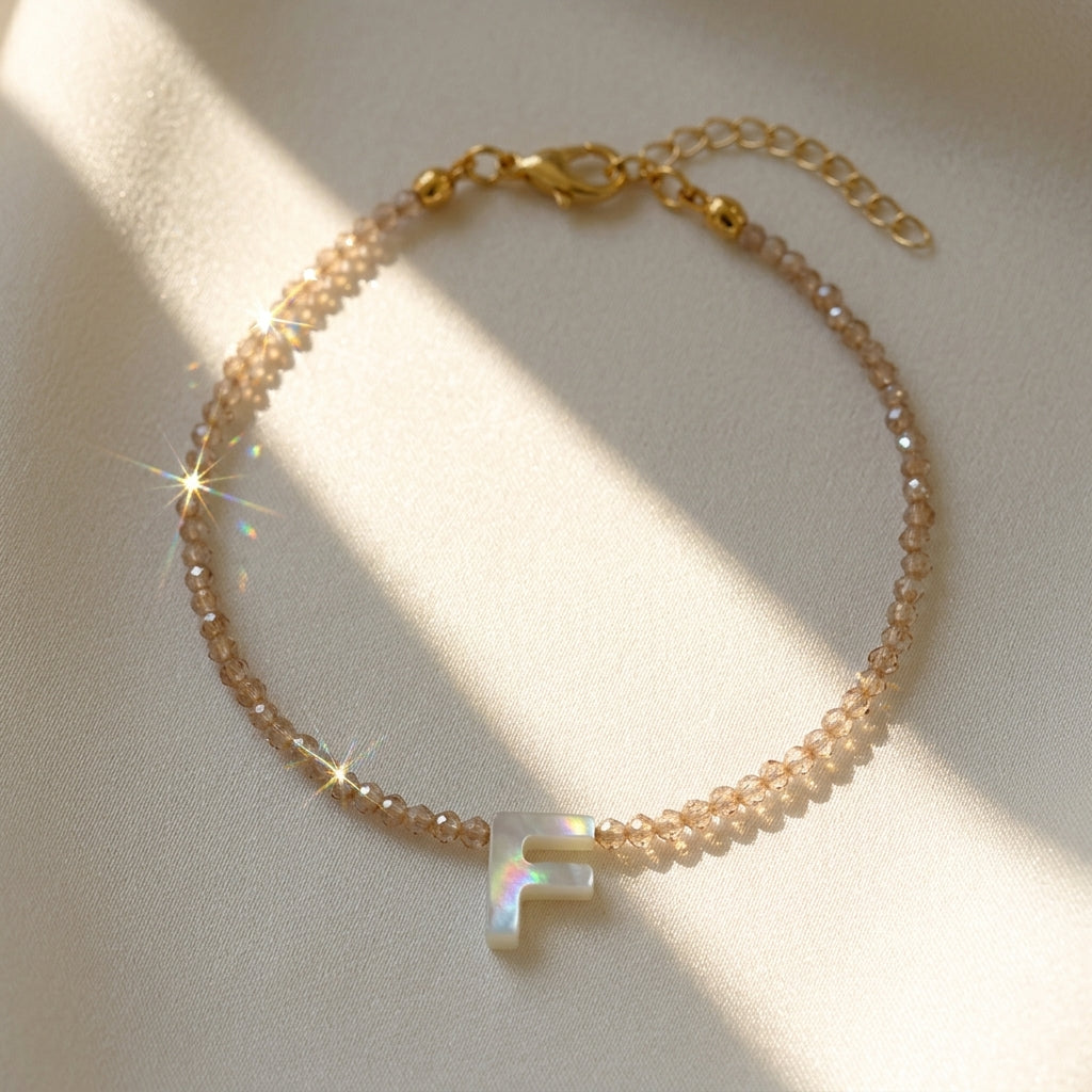 Dainty Stone Beaded Initial Bracelet