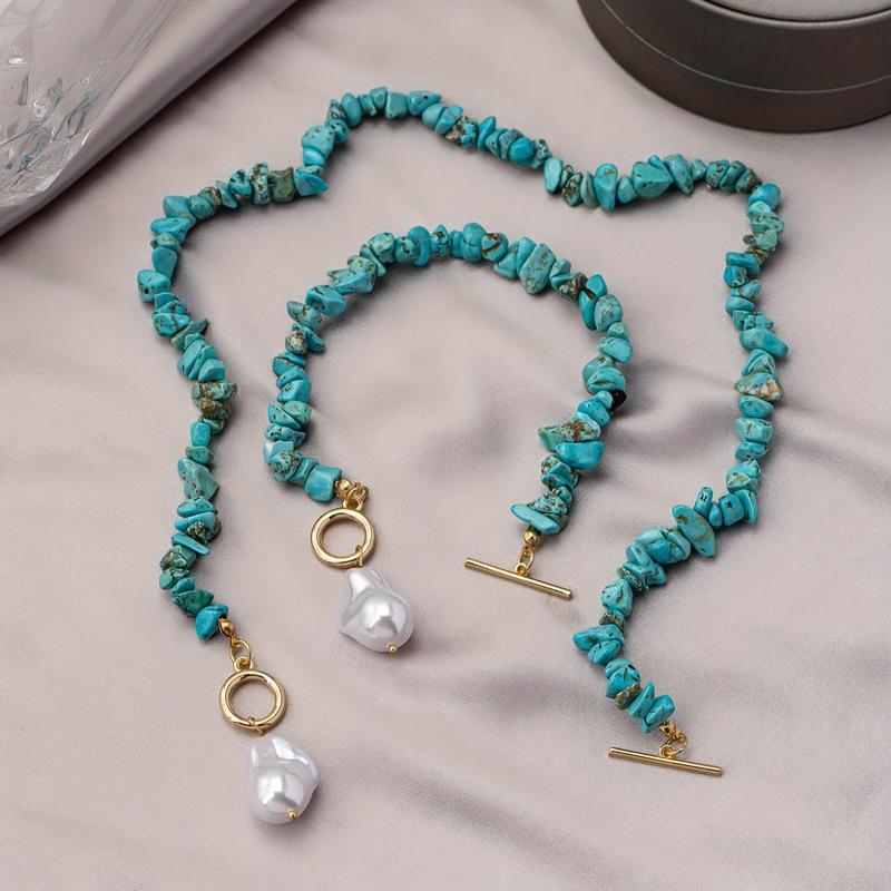 Boho Pearl Pendant Toggle Clasp Necklace & Bracelet Set