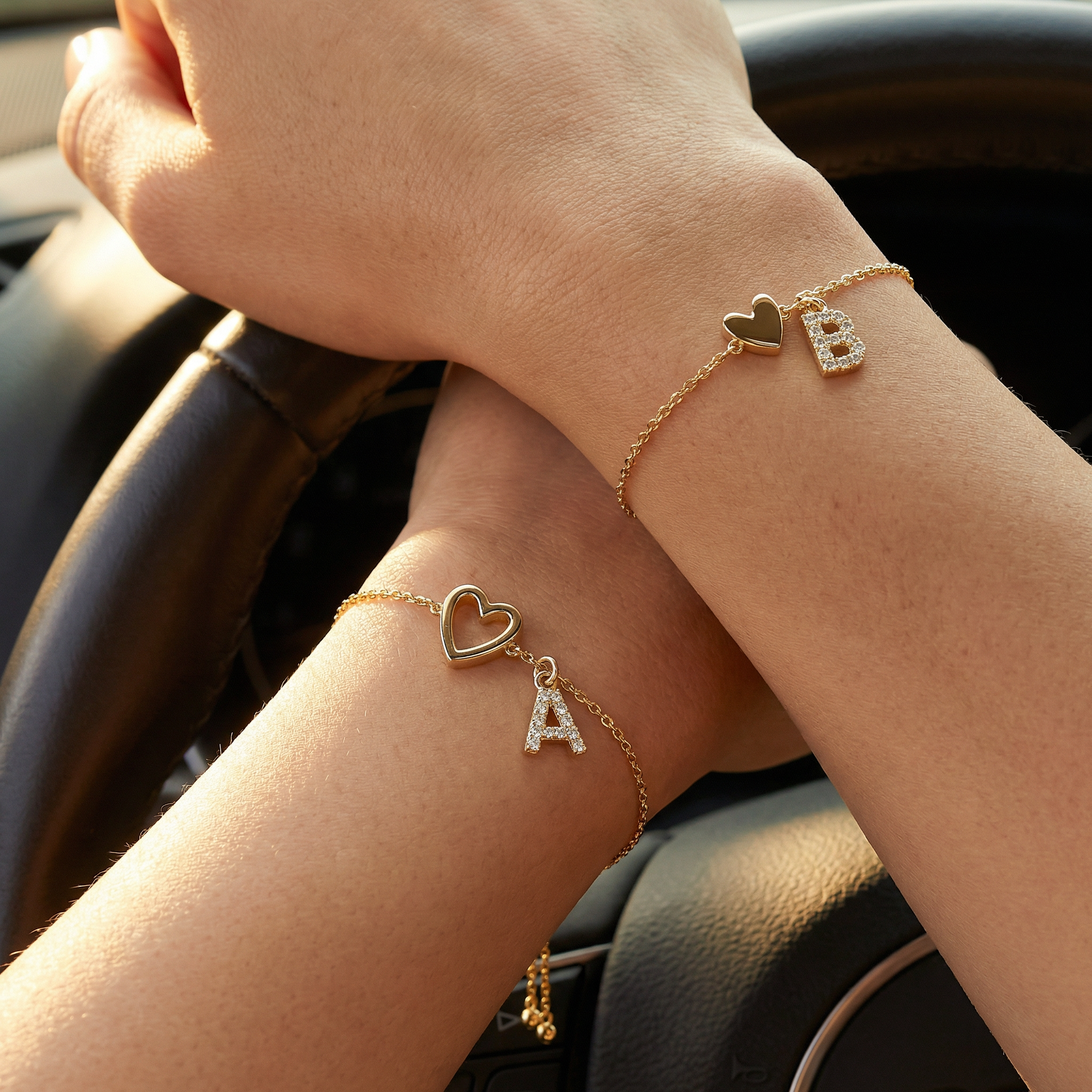 18k Linked Hearts Bond Initial Bracelets