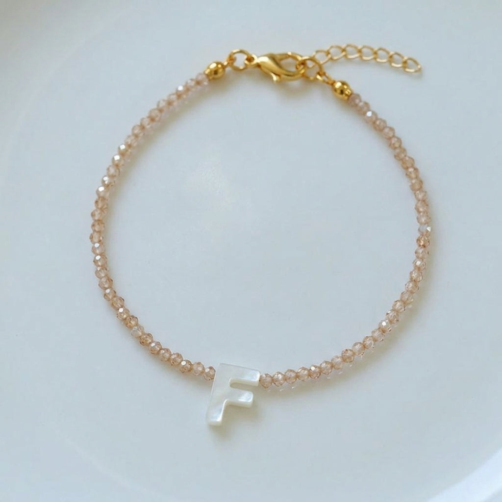 Dainty Stone Beaded Initial Bracelet