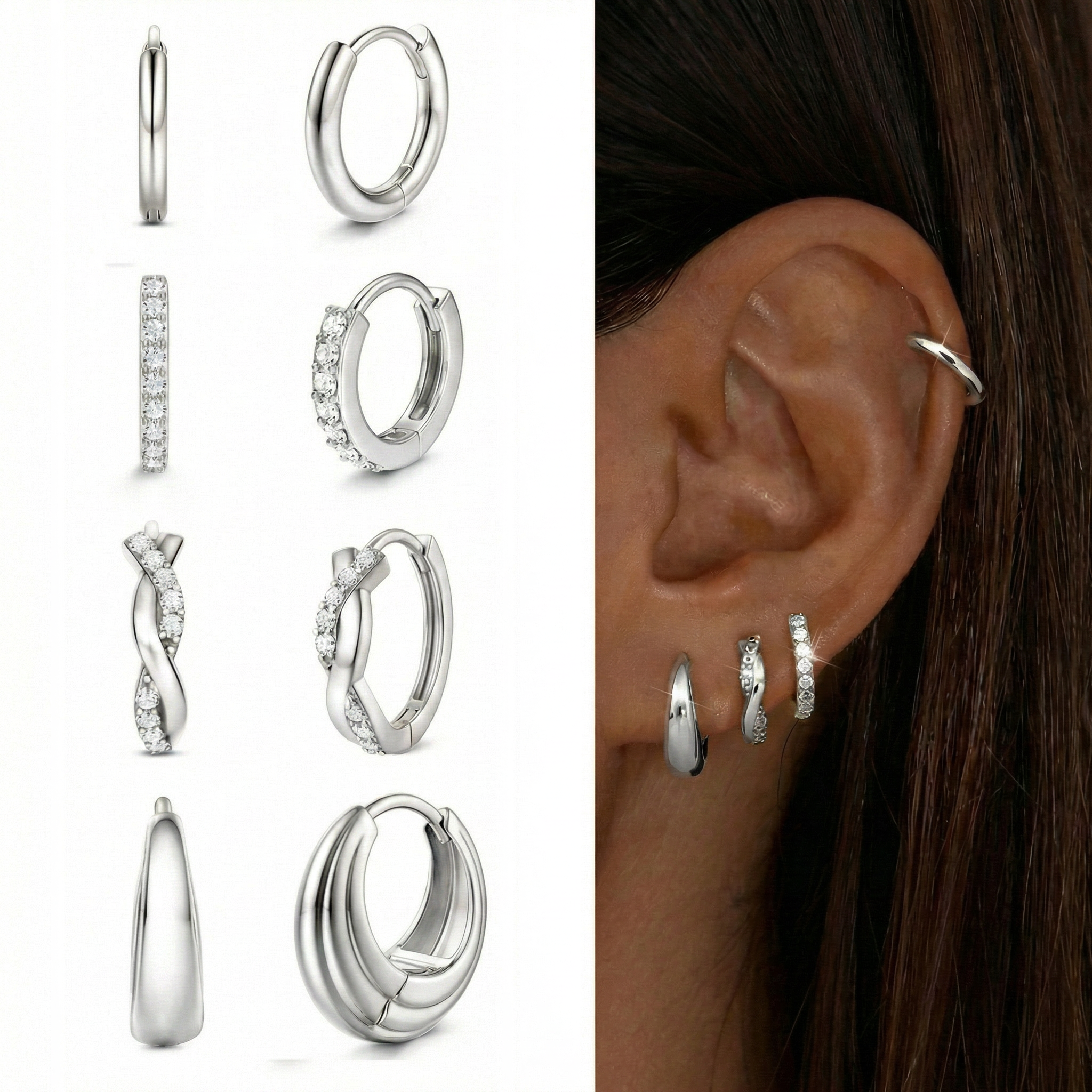 8pc Classic Huggie Hoop Earrings Set