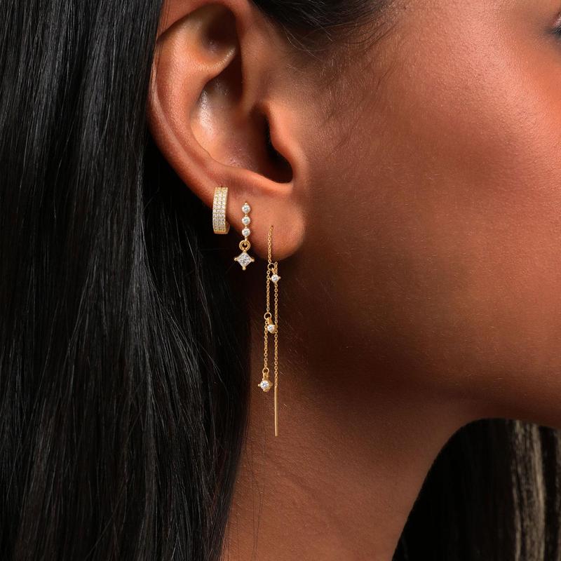 3pc Dainty Diamond Accented Earrings Stack