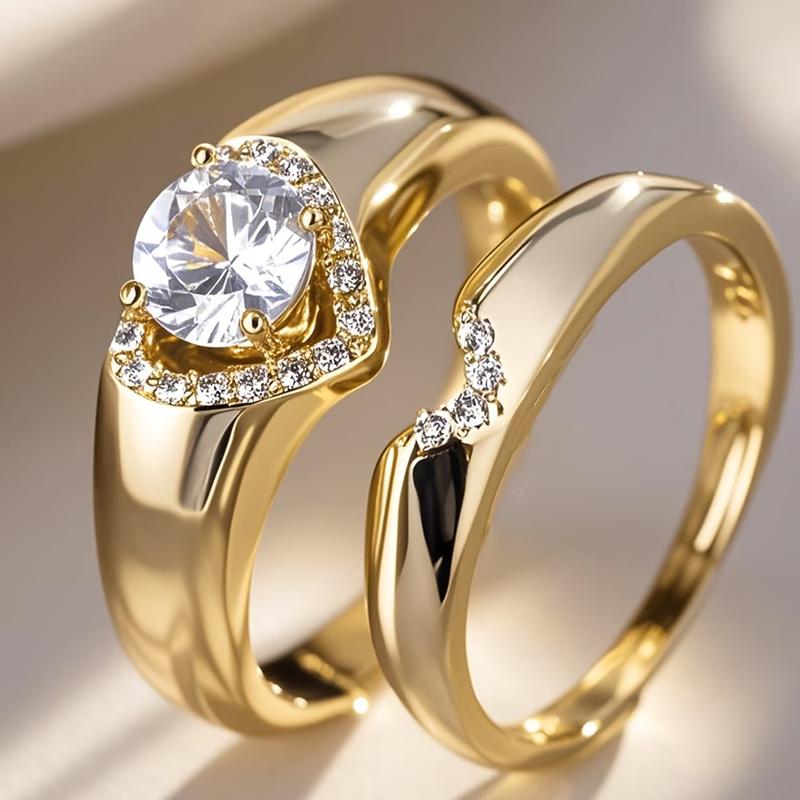 2pc Diamond Heart Ring Set