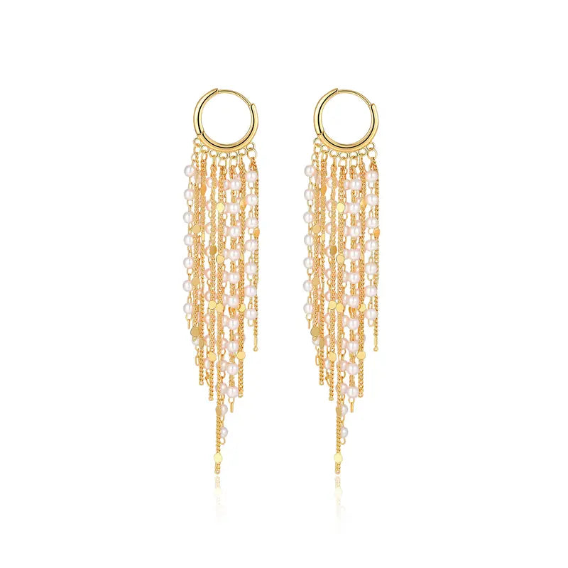 14k Tassel Chain Hoop Earrings