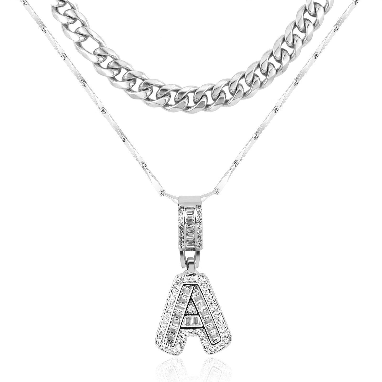 2pc 14k Layered Cuban & Initial Necklaces