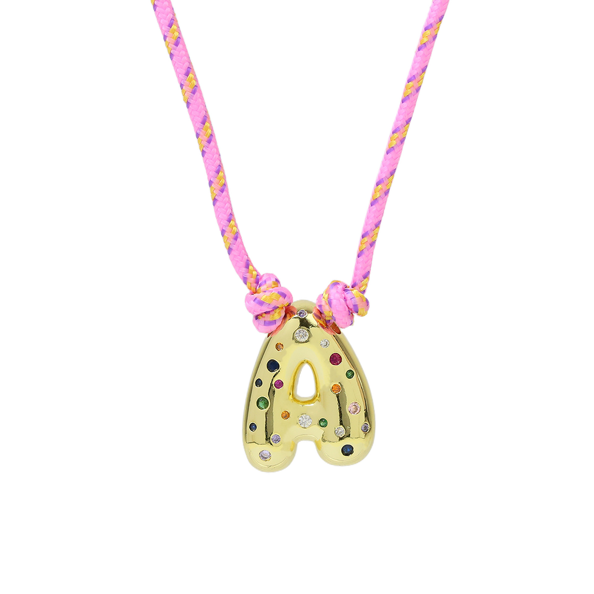 Chunky Gemstone Accented Initial Rope Necklace