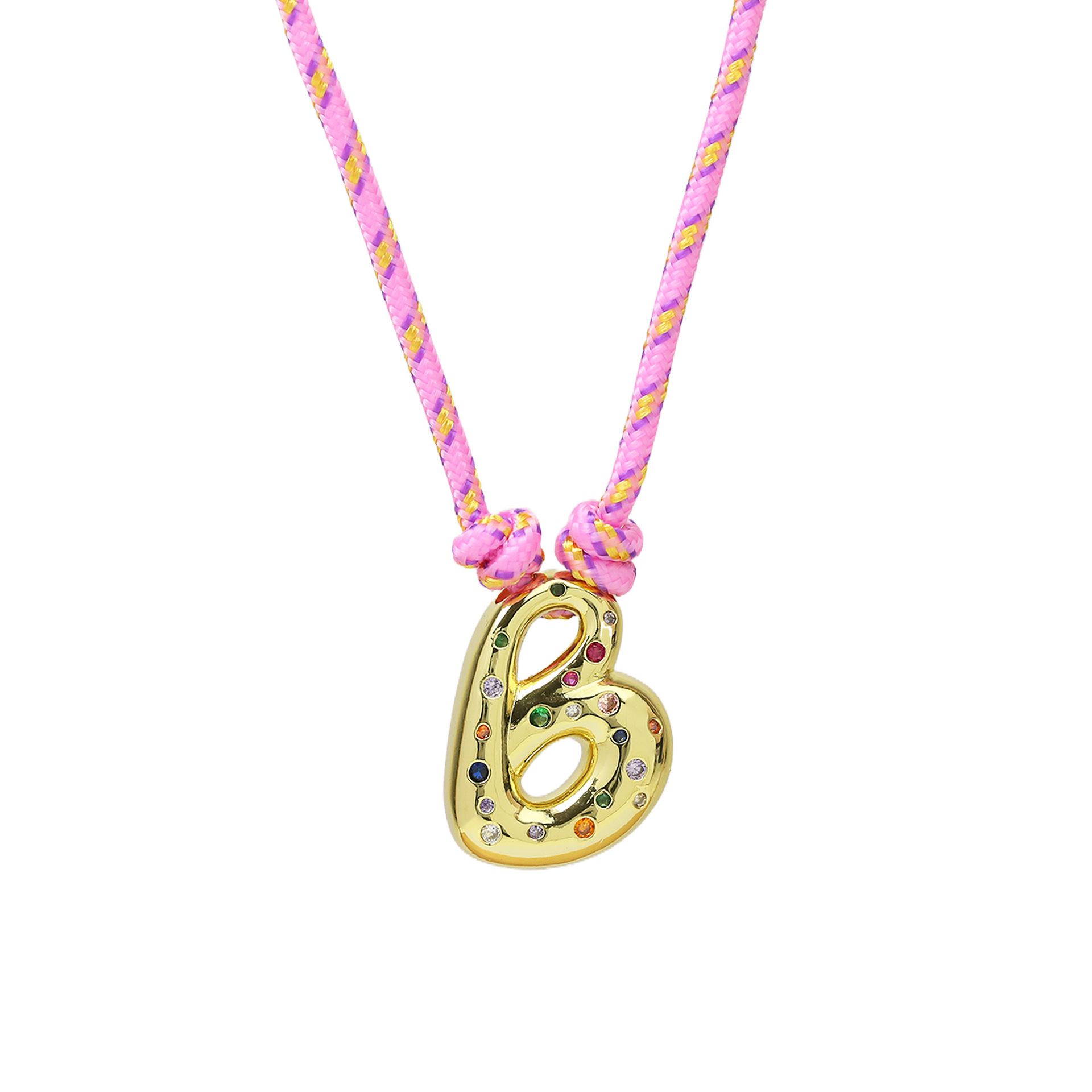 Chunky Gemstone Accented Initial Rope Necklace