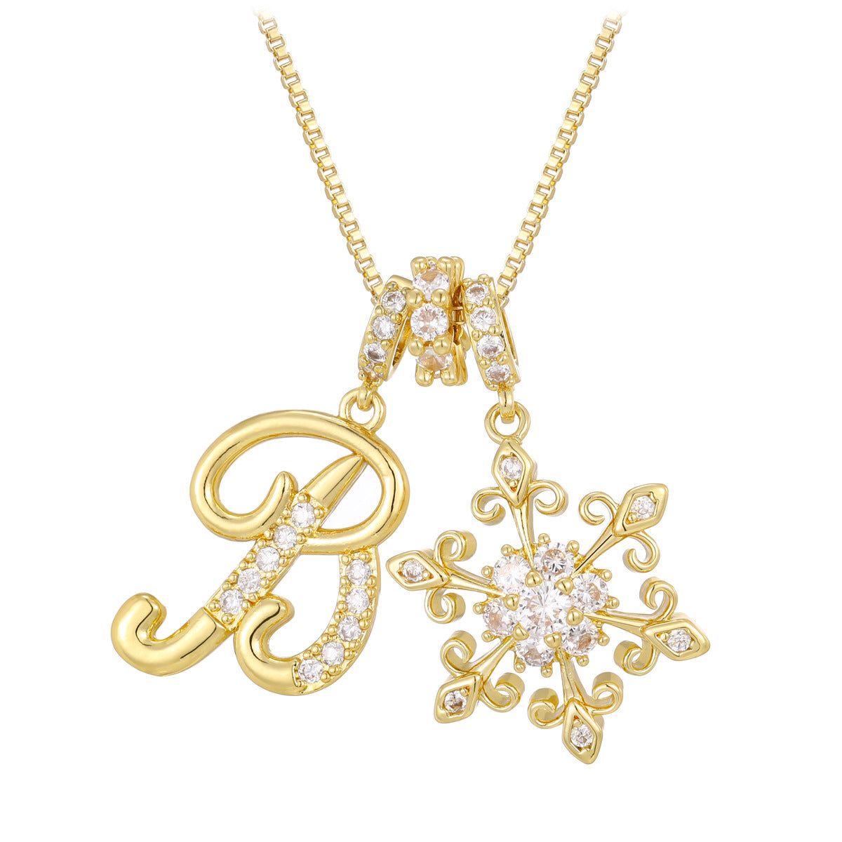 14k Elegant Initial & Snowflake Necklace