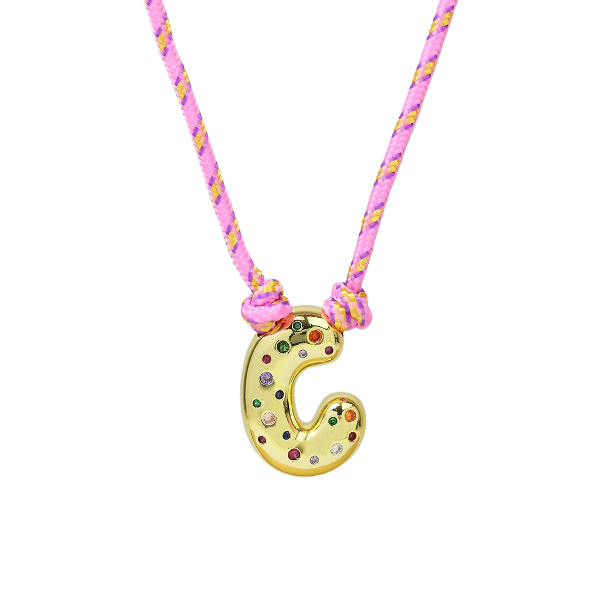 Chunky Gemstone Accented Initial Rope Necklace