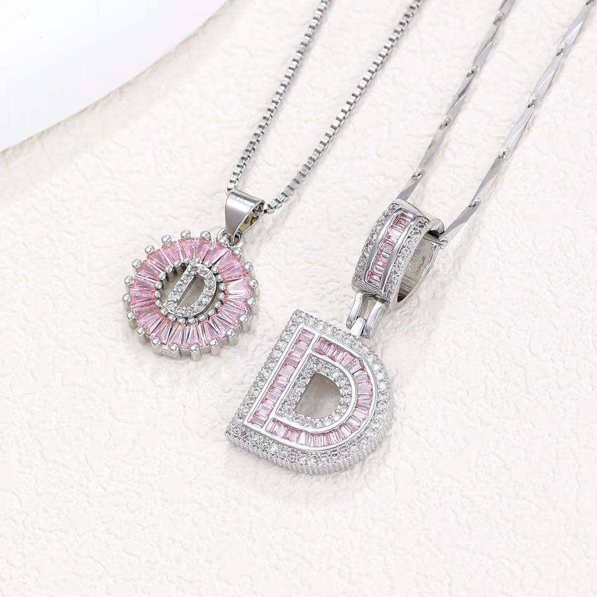 2pc 14k Diamond Letter Initial Necklaces (Limited Pink Edition)