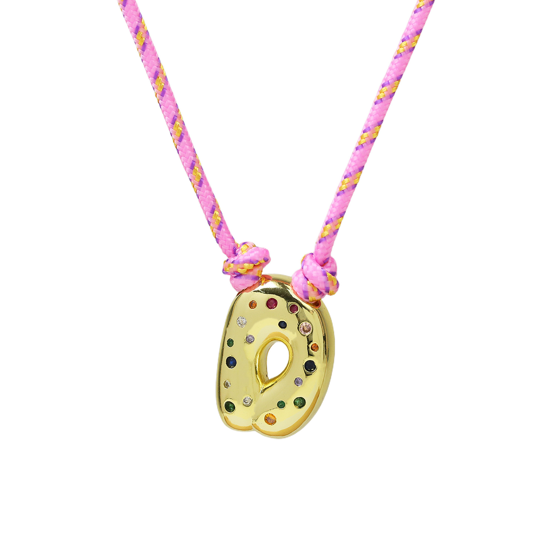 Chunky Gemstone Accented Initial Rope Necklace