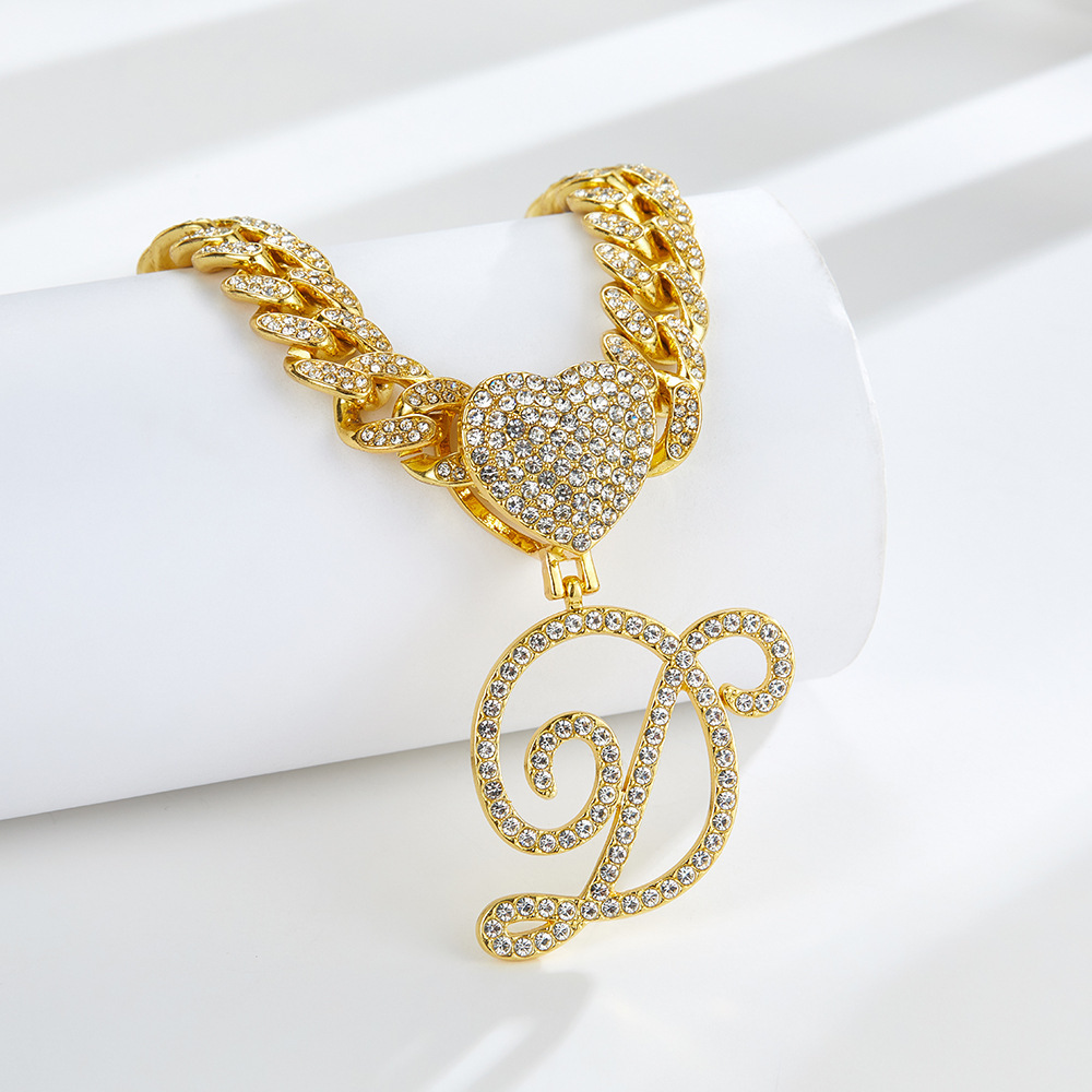 Cursive Diamond Accented Initial Cuban Heart Necklace