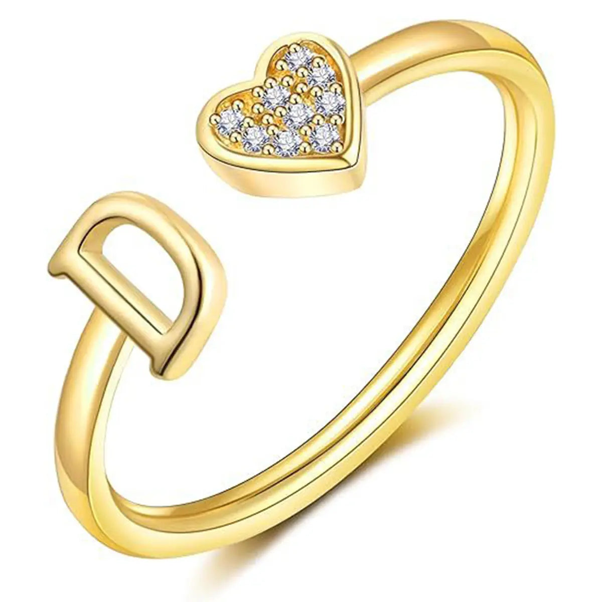 Elegant Heart Accented Serif Letter Initial Ring