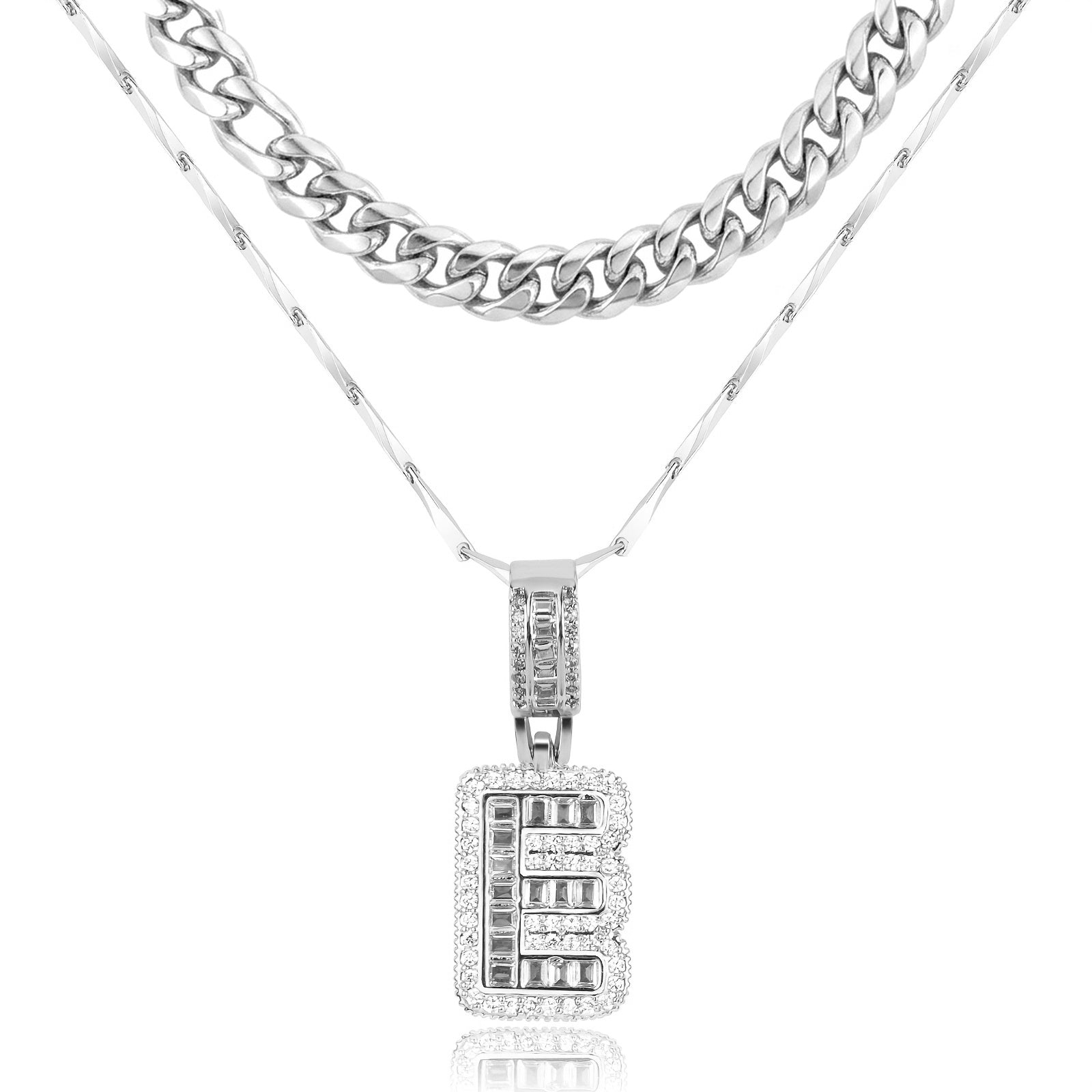 2pc 14k Layered Cuban & Initial Necklaces