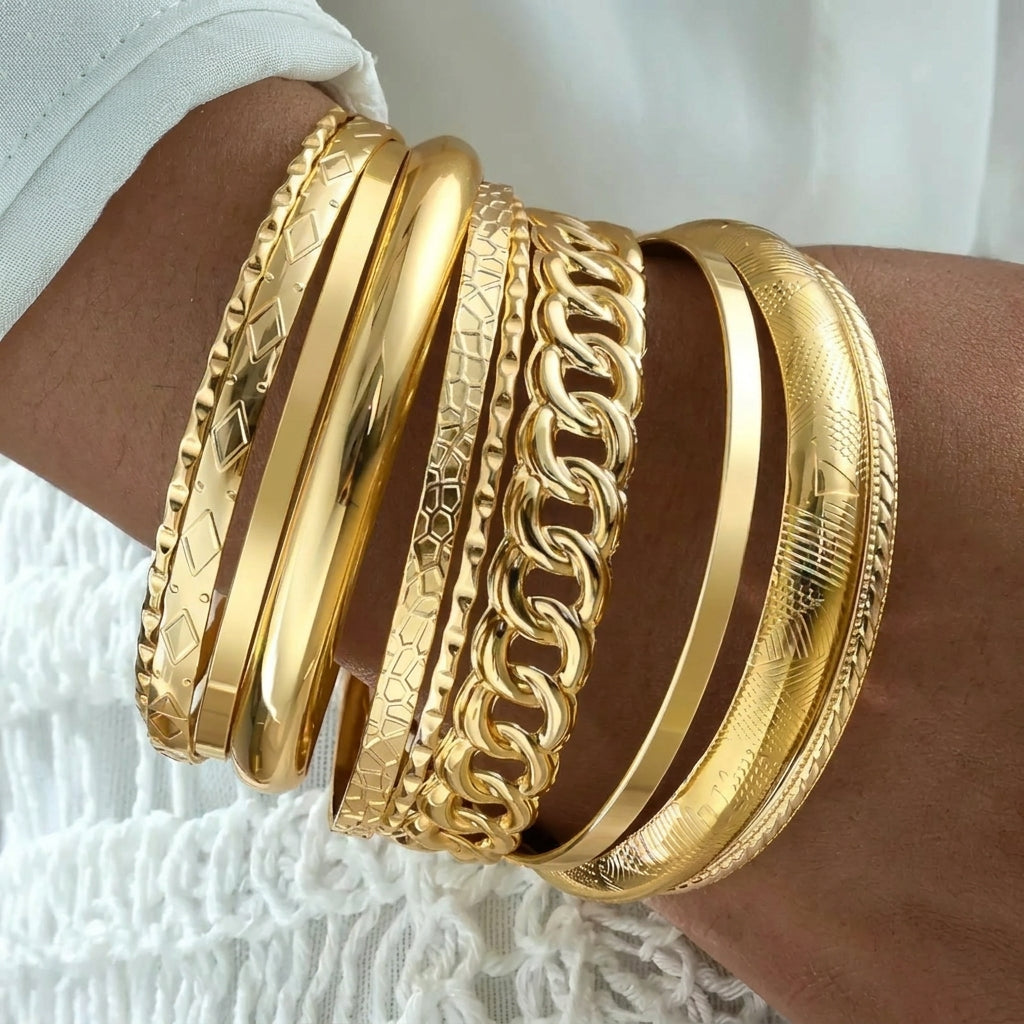 14k 10pc Chunky Variety Bracelet Stack