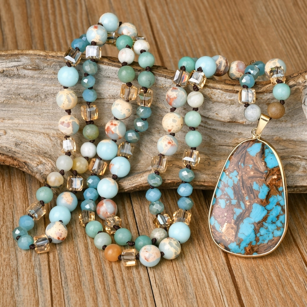 Chunky Boho Style Beaded Necklace