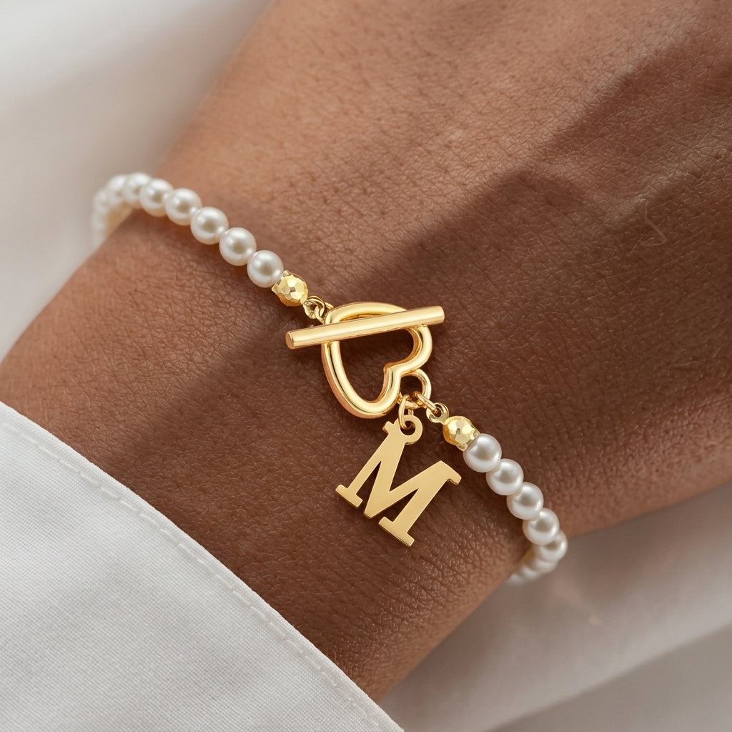 Heart Toggle Clasp Initial Bracelet