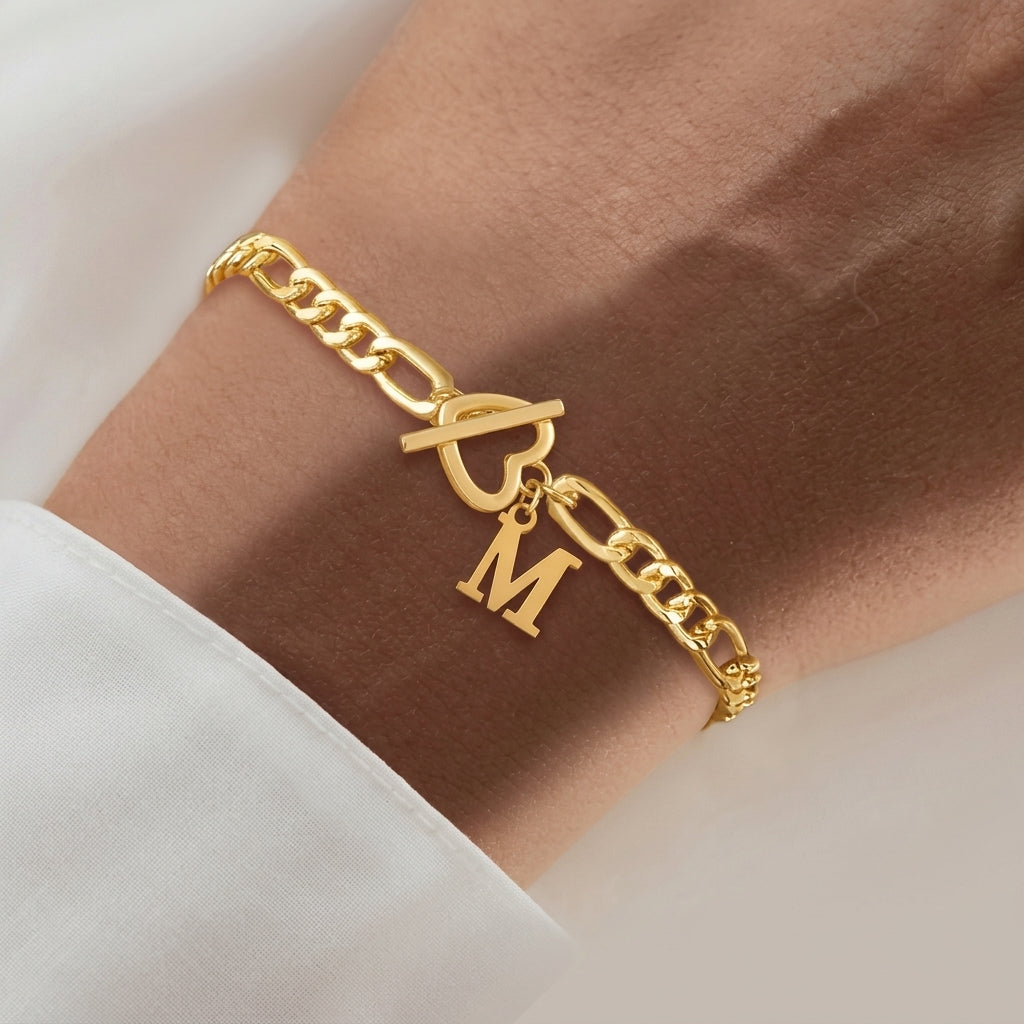 Heart Toggle Clasp Initial Bracelet