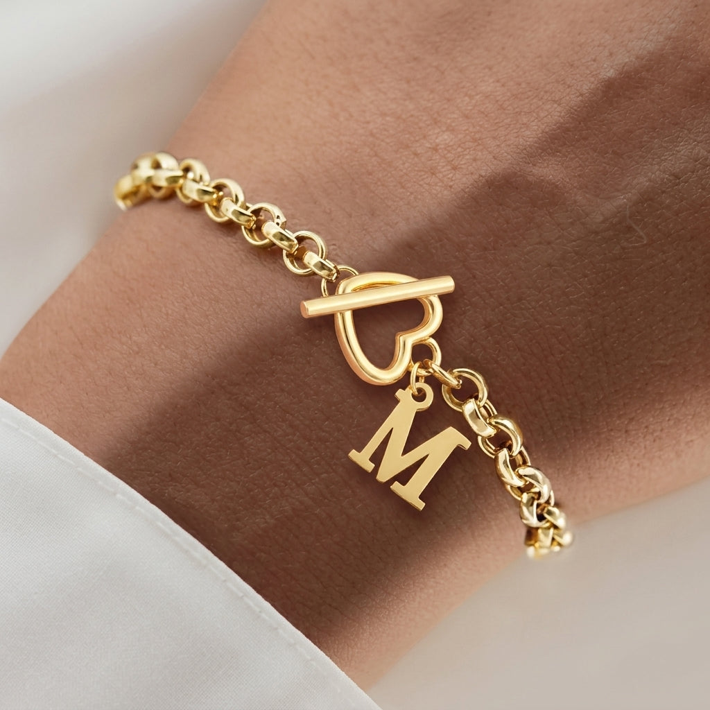 Heart Toggle Clasp Initial Bracelet