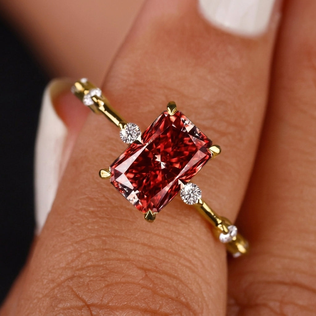 Minimal Zircon Accented Baguette Center Ring