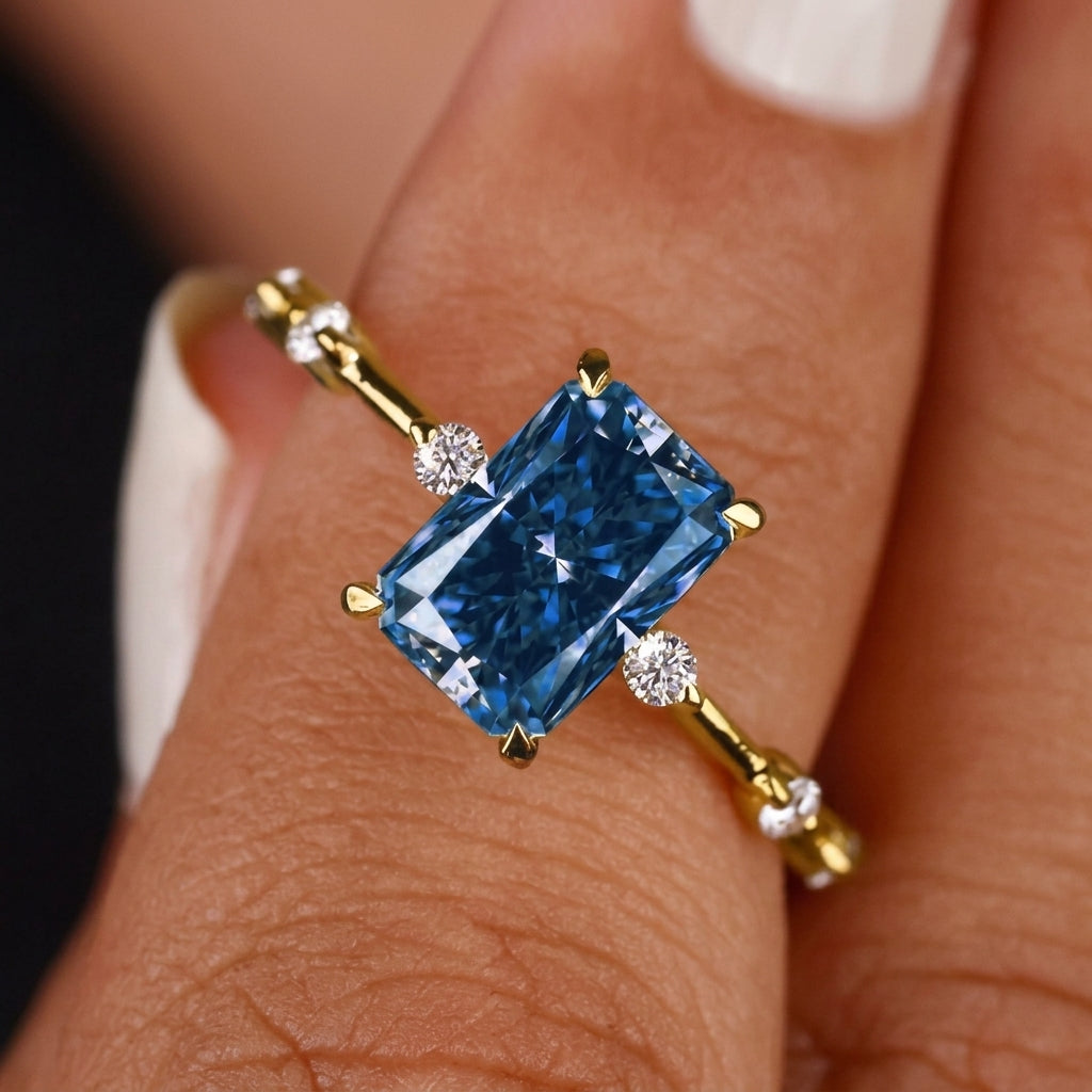 Minimal Zircon Accented Baguette Center Ring